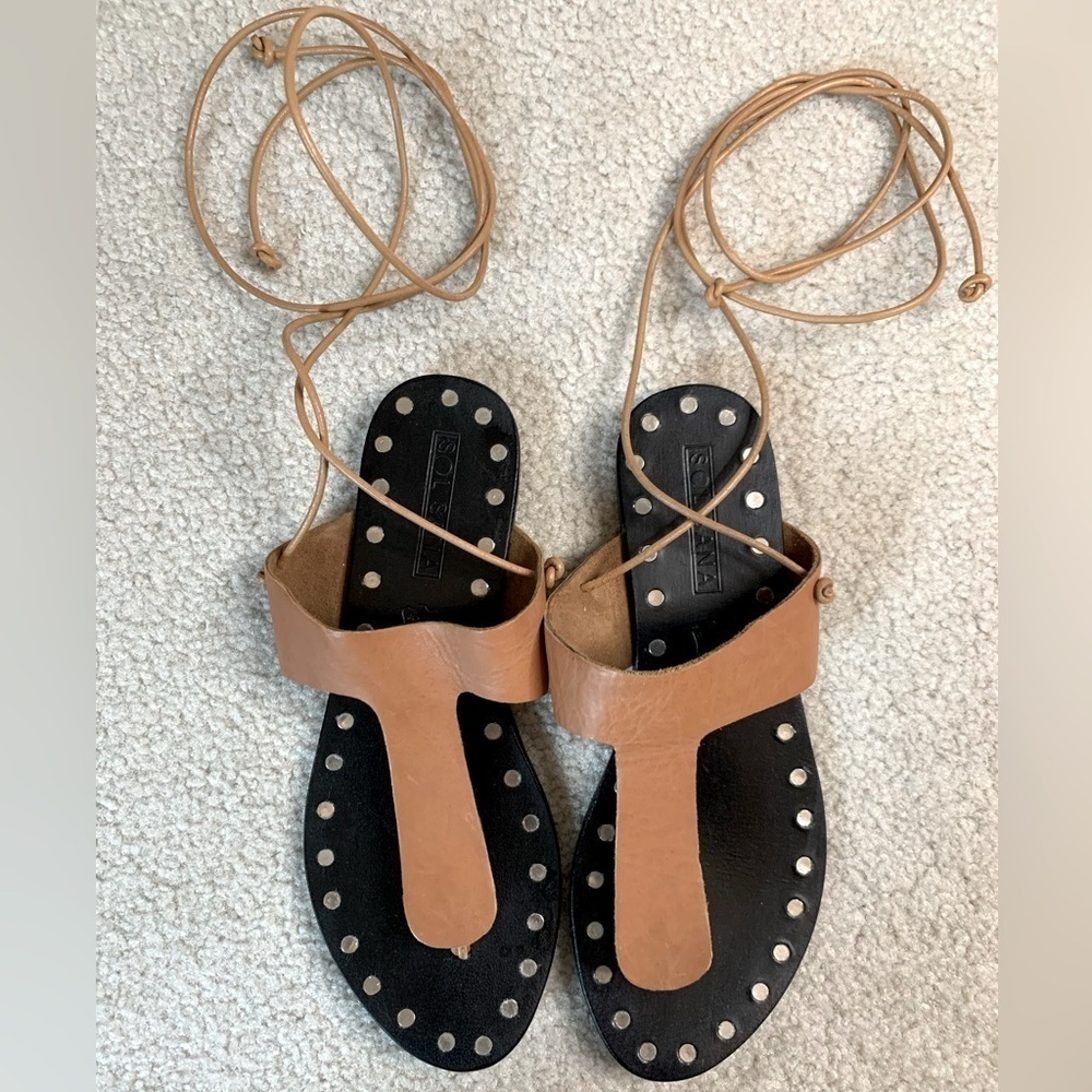 Sol Sana Sandals Lace Up  Women 38 or 7.5 to 8‎ US Leather Upper Hand Made